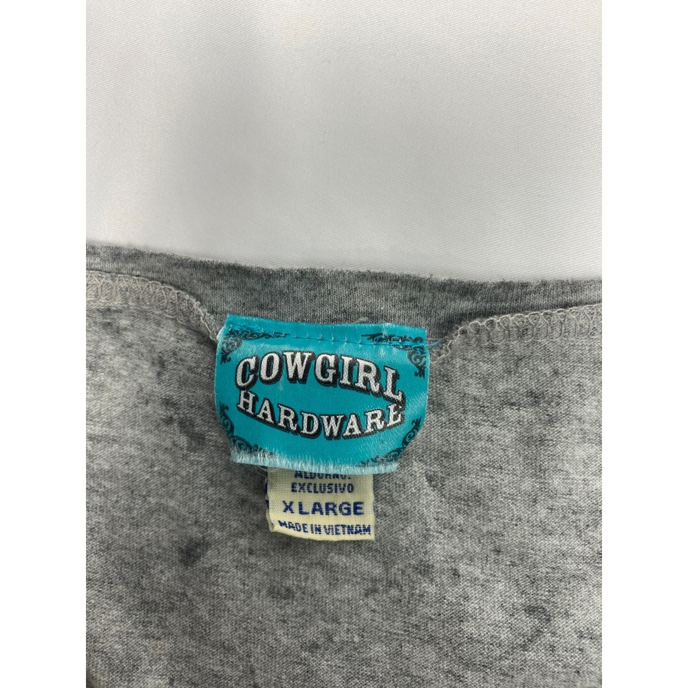 Cowgirl Hardware Gray Burnout Western Top | Turquoise Cross Wings | XL - Picture 5 of 9